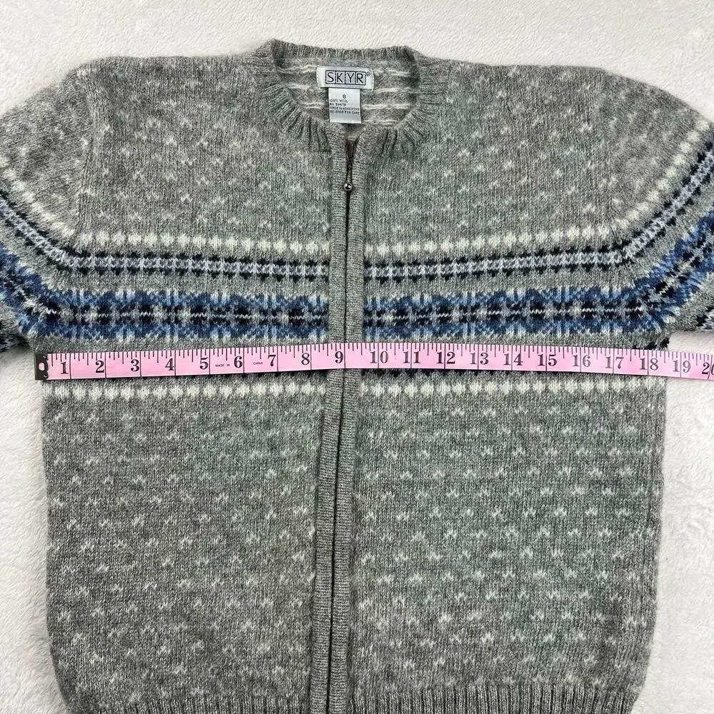 Skyr Vintage women's Zip up Sweater Wool Gray Blue Size Small